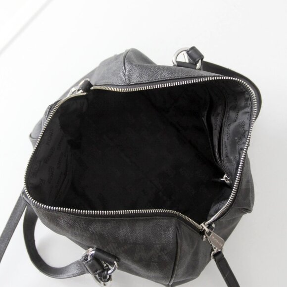 Michael Kors Grayson Medium Satchel Black Signature MK Monogram Logo Handbag - Picture 14 of 15